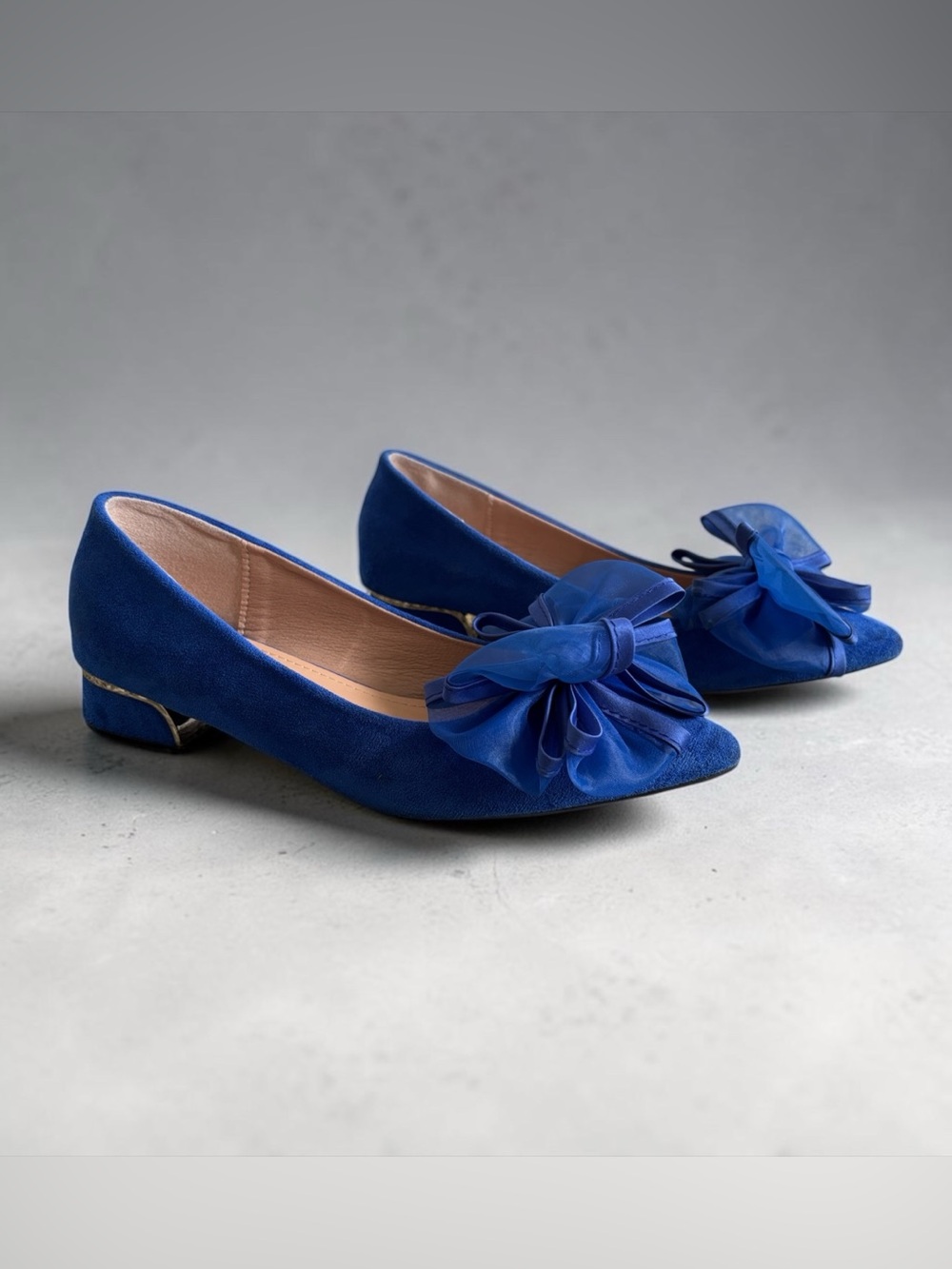 SHEIN Royal Blue Pointed Toe Flats with Floral Bow